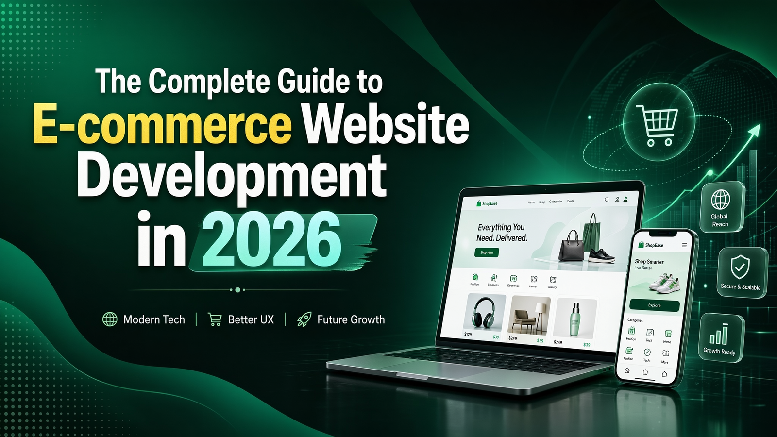 WebClyde enterprise AI e-commerce website development architecture showing secure data nodes.