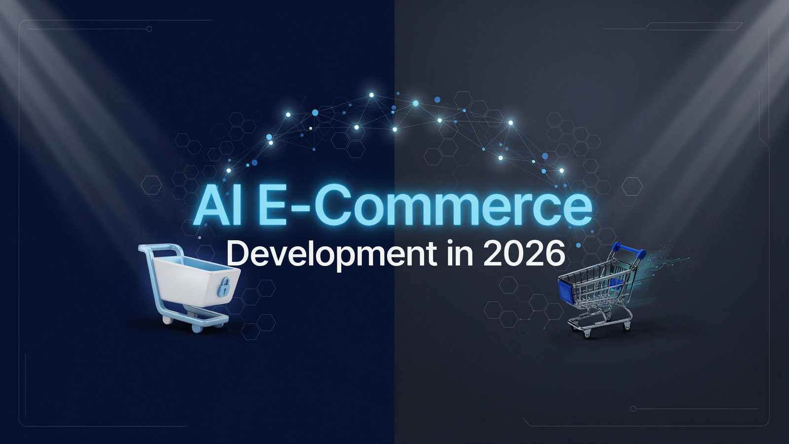 WebClyde enterprise AI e-commerce website development architecture showing secure data nodes.